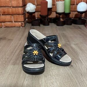 Clark’s Sandals with Yellow Floral Accent